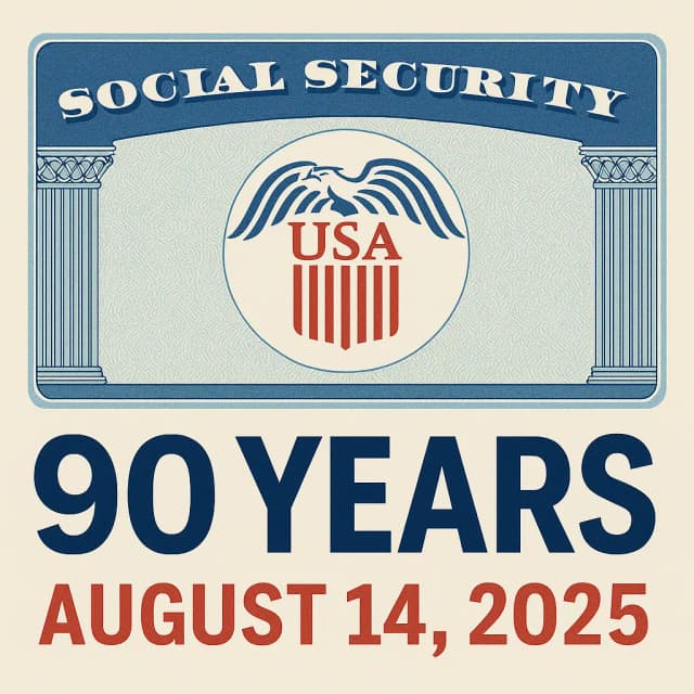 Social Security 90th Anniversary commemorative graphic